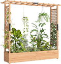 Outsunny Raised Garden Bed with Trellis, Wooden Planter Box with Hanging Roof and Drainage Holes, Outdoor Trellis Planter for Climbing Plants, Vegetables, Herbs and Flowers, 77.2" x 17.3" x 71.3"