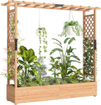 Outsunny Raised Garden Bed with Trellis, Wooden Planter Box with Hanging Roof and Drainage Holes, Outdoor Trellis Planter for Climbing Plants, Vegetables, Herbs and Flowers, 77.2" x 17.3" x 71.3"