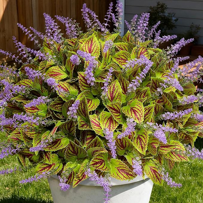 12 Bundles Artificial Coleus Flowers | UV Resistant No Fade Silk Faux Plants | Spring Summer Outdoor Fake Greenery for Garden Patio Planters Front Porch Pathway Decor (Green)