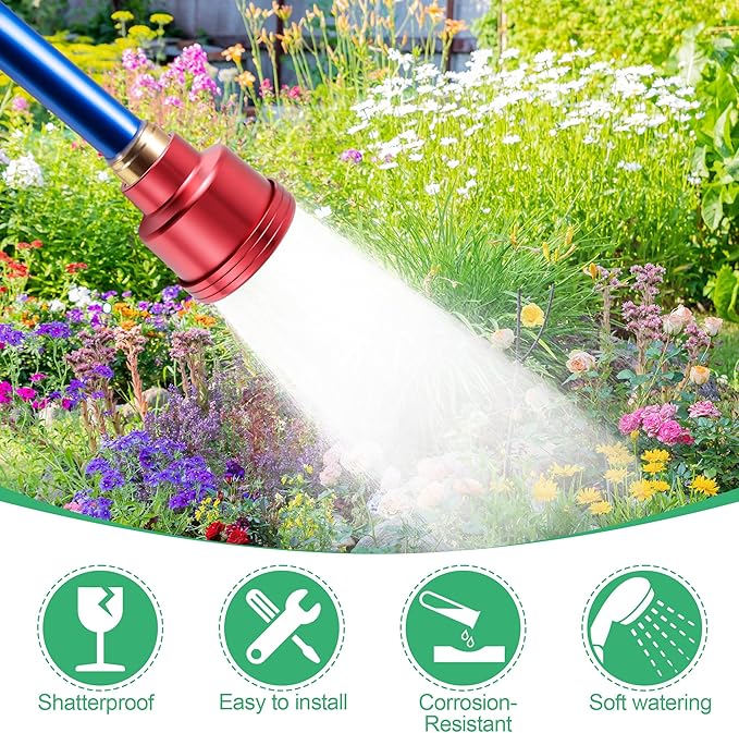 Dreyoo 1 Pack Water Nozzle with 3000 Tiny Holes, 3/4'' Aluminium Alloy Garden Hose Shower Head with PTFE Thread Seal Tape for Outdoor Watering Flowers, Plants, Greenhouse, Nurseryman (2.36'',Red)