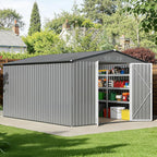 10 x 12FT Sheds & Outdoor Storage, Grey Metal Waterproof Storage Shed with Door and Lock Outdoor Shed,All-Weather Shelter for Bike, Gardening Tools, Lawn Mowers