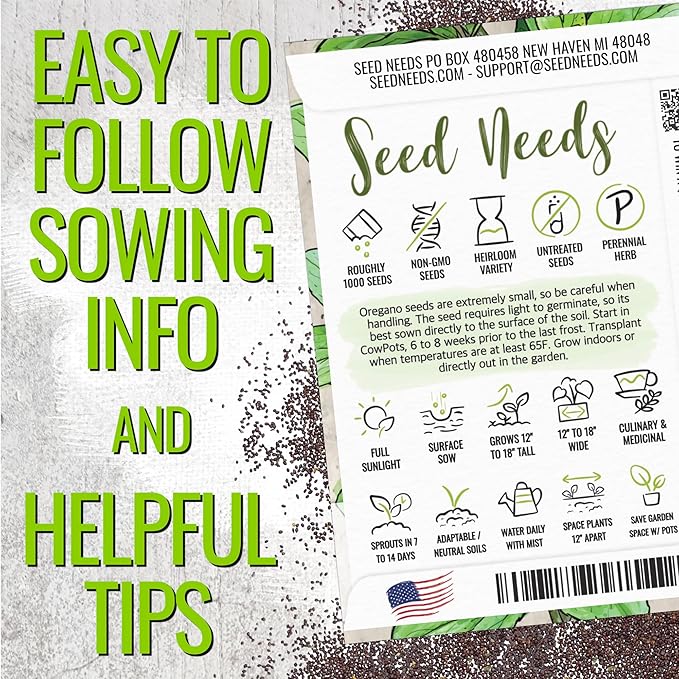 Seed Needs Sweet Basil & Italian Oregano Seeds for Planting Fresh Kitchen Herbs - Non-GMO Heirloom & Untreated Perennial & Annual Herb Seed to Plant a Culinary Garden Indoors or Outdoors (2 Pack Duo)