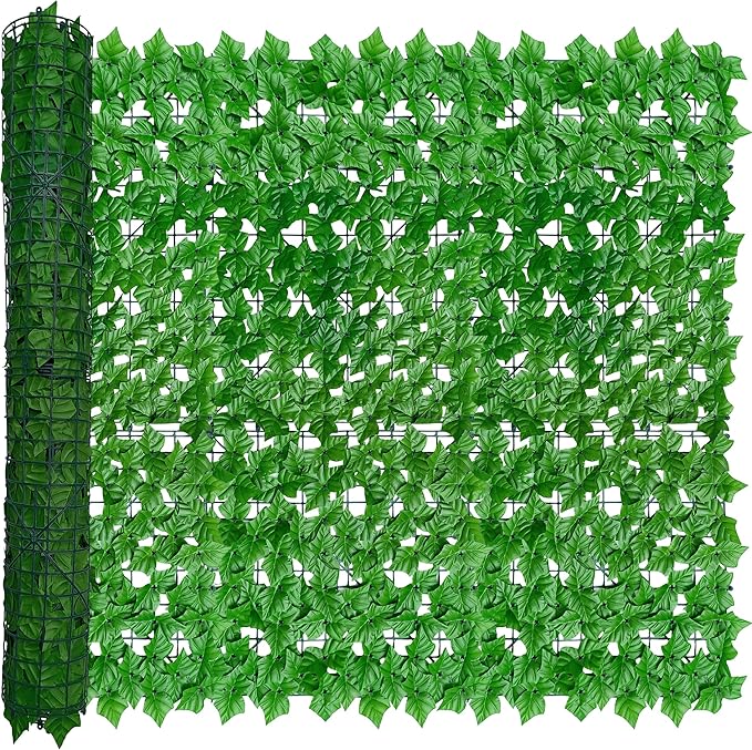 ODTORY Artificial Ivy Privacy Fence Wall Screen: 48X120 in UV-Anti Faux Greenery Backdrop Ivy Vine Leaf Hedges Fence Panels for Patio, Balcony, Garden, Backyard Indoor Outdoor Light Green Decor