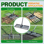 Lawn Leveling Rake 30x10 Inch, 6FT Heavy-Duty Carbon Steel Lawn Leveler – Yard Leveling Rake for Soil, Sand, Grass, Perfect for Lawn Repair, Pit Filling & Garden Maintenance
