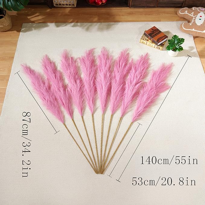 Premium Faux Dark Pink Pampas Grass – 55" 8pcs Tall Ultra-Fluffy 24-Branch One-Piece Stems No Assembly, Luxury Silk-Feel Feather Flowers for Boho Wedding Girls Room Home Decor (Magenta, 8 Stems)