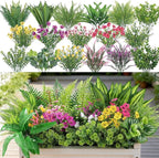 Alupssuc 48Pcs Artificial Flowers and Plants,UV Resistant & No Fade Fake Plastic Greenery Shrubs for Home Garden, Pathway, Front Porch-Spring Summer Decor, Indoor/Outdoor Use,Rosy Purple Yellow Pink