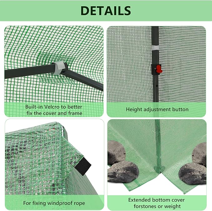 GDY 8X8FT Instant Pop-up Greenhouse, Walk-in Plant Gardening Green House with PE Cover/Roll-Up Zipper Doors/Side Windows for Indoor, Backyard and Outside, Green/Clear.