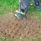 Manual Lawn Aerator Spike Tool, Semi-Assembled, Non-Clogging Spike Aerator with 4 Steel Spikes, Ergonomic Handle & Reinforced Welding for Compacted Soil Loosening & Yard Aeration - Green