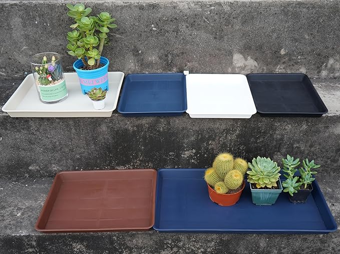 VUWEZ Plant Growing Trays 4 Pack, Plant Tray, 14.5"x11", Heavy Sturdy Plastic Plants Saucer, Seedling Starter Trays, Seed Starter Growing Tray (Black)