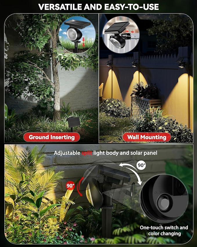 Monocular Solar Spot Lights Outdoor Waterproof, RGB+3CCT Solar Tree Spotlight, Bright Solar Uplights for Halloween Decorations Outdoor, Multicolor Garden Yard Landscape Path Lights [8Pack]