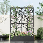 Metal Planter Box with Trellis Set of 2, Outdoor Privacy Planters for Patio, Tall Raised Garden Bed for Climbing Plants, Vegetables, Fruits, Balcony, Outside, 62.4 x 12.2 x 44.6 Inch, 2PCS, Black