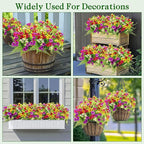 24 Bundles 8 Styles Artificial Flowers for Outdoors UV Resistant Fake Flowers Faux Plastic Plants Colorful Daisy Boston Fern Lavender Cemetery Flowers for Outside Indoor Home Porch Patio Spring Decor
