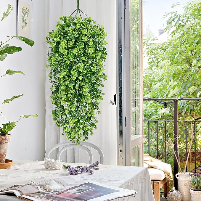 Waipfaru 8Pcs Fake Hanging Plants 3ft Fake Plants UV Resistant Fake Vines Artificial Decor for Indoor Outdoor Party Wall Porch Wedding Decoration,Light Green