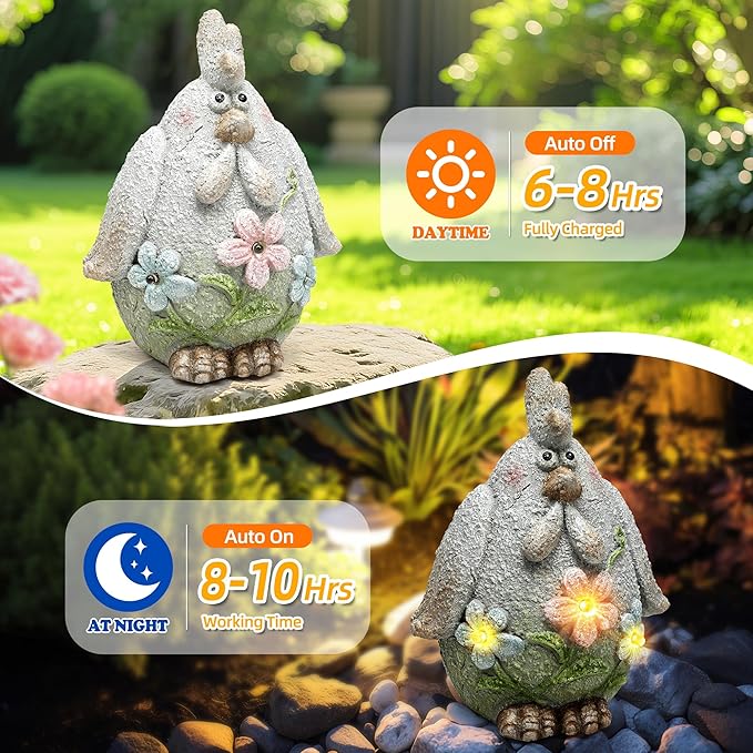 Leekung Solar Chicken Garden Statue with LED Lights for Outdoor Decoration,Chicken Statue Sculpture Yard Decorations, Outdoor Animal Figurine Gifts for Garden Patio Lawn Backyard Farmhouse