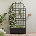 Casaphoria Metal Raised Garden Bed with Trellis and Wheels, 72"x35"x16" Arched Planter Box for Climbing Plants, Vegetables & Vines, Features Drainage Holes and Privacy Screen (Black-Grid)