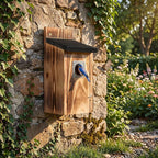 Dreyoo 2 Pack Bluebird Box Houses for Outside,1-1/2'' Entrance Hole Wooden Bird Houses with Metal Guard, Secure Latch,Fledgling Grooves,Air Vents for Bluebird Wren Swallow (Black Roof,Burnt Wood Body)
