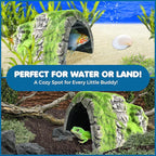 SunGrow Reptile Hideout Cave with Artificial Moss, Rock Habitat Shelter for Lizards, Snakes, Geckos, Frogs & Aquariums, Durable Resin Cave Decor, 6 x 3 x 4 Inches