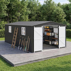 12x20 FT Outdoor Storage Shed, Metal Garden Shed with Lockable Door & Sloped Roof, Large Waterproof Utility Tool Shed for Backyard, Garden, Patio, Lawn, Black