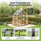6x4FT Small Greenhouse with Hygrometer, Plant Gardening Green Houses for Outside Heavy Duty with Aluminum Frame, Quick Setup Polycarbonate Greenhouse with Lockable Door & Vented Roof Window