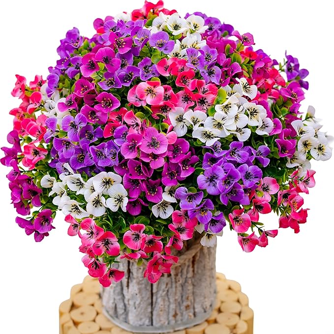 Artificial Flowers Outdoor Shrubs - 16 Bundles Fake Plants UV Resistant No Fade Faux Plastic Greenery Home Garden Porch Patio Decoration (1, Multi 16-4)