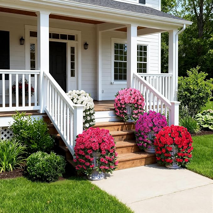 Artificial Fake Hanging Flowers Geraniums for Outdoors Spring Outside Decor, 2 PCS Faux Silk Flowers UV Resistant Outdoor Plants Realistic White Trailing Vines for Planters Porch Patio Garden Balcony
