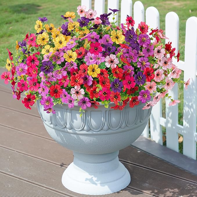 Artificial Flowers for Outdoors Daisy 12 Bundles for Home Decoration, Faux Flower Fake Plants Outside Decoration with Eucalyptus UV Resistant for Planter Porch Patio Yard Garden Colorful