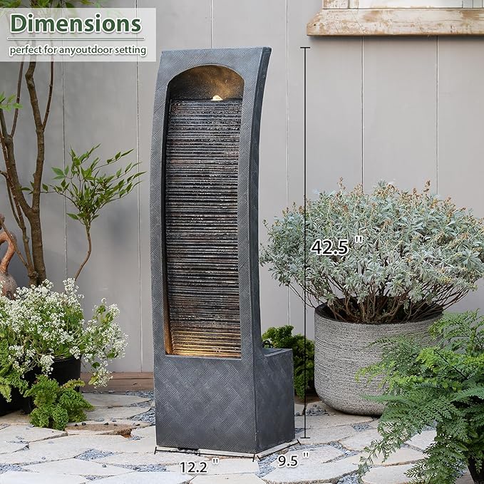 Indoor Water Fountain Waterfall Fountain with LED Lighting 42.5 Inch Tall Tiered Waterfall for Garden Patio Backyard Decor