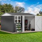 DWVO 10x10ft Metal Outdoor Storage Shed with Window, Lockable Tool Storage Sheds, Oversized Steel Garden Sheds with Sloped Roof for Backyard, Patio, Garage, Lawn, Gray & White