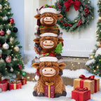 twinbling Christmas Highland Cow Decor with Solar Light Triple Highland Cow Christmas Decorations Gifts for Women Mom Funny Highland Cows Garden Statues for Garden Patio Lawn Yard Decor