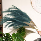 Premium Faux Dark Green Pampas Grass – 43.3" Tall Fluffy Decor, 8pcs 18-Branch One-Piece Stems No Assembly, Luxury Silk-Feel Feather Flowers for Boho Botanical Jungle Home Decor (Forest Green, 110cm)