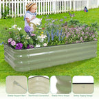 1MORE Raised Garden Bed -5X3X1 Galvanized Planter Box for Outdoor Gardening,4 in 1 Modular Raised Bed Kit with Protective Tape, Gloves for Herb，Ideal for Vegetables and Plants.Green-2Pack