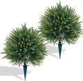 2PCS Artificial Cedar Topiary Ball Trees 23" for Outdoors with Ground Spike, UV Resistant Artificial Cypress Trees, Evergreen Shrubs Bushes Faux Plants for Front Porch Garden Backyard
