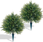 2PCS Artificial Cedar Topiary Ball Trees 23" for Outdoors with Ground Spike, UV Resistant Artificial Cypress Trees, Evergreen Shrubs Bushes Faux Plants for Front Porch Garden Backyard