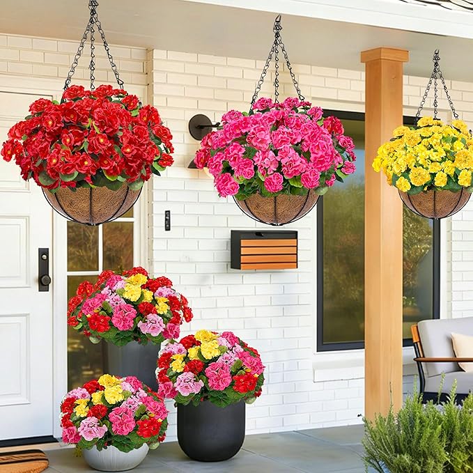 TURNMEON Artificial Geraniums Flowers for Outdoors Summer Decoration, 4 Bundles Fake Flowers Silk Color Flowers UV Resistant No Fade Faux Plants for Planter Gardens Table Porch Indoor Cemetery Decor