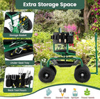 Goplus Garden Seat with Wheels, Rolling Gardening Stool with Adjustable 360° Swivel Seat, Tool Tray & Storage Basket, Extendable Handle, Outdoor Gardening Scooter, Garden Cart Workseat for Seniors