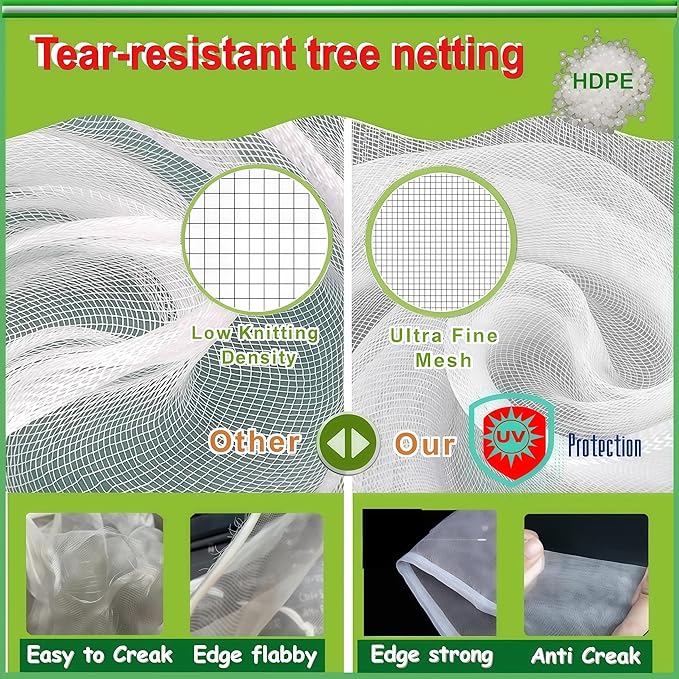Fruit Tree Netting with Drawstring- 4 Pack 5.3x6 FT- Easy Install Plant Protection Cover, Reusable Garden Mesh Bag for Blueberry Bushes/Tomato - Block Birds/Insect/Squirrels