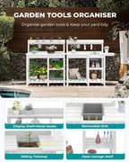 SERWALL Outdoor Potting Bench 2-Piece Set, Rot-Resistant HDPE Potting Table with Removable Sink for Outside Gardening, All-Weather Use - White
