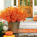 Der Rose 24 Bundles Fall Mums Artificial Flowers for Outdoor Fake Flowers Plants UV Resistant for Home Garden Porch Window Wedding Decor(Orange)