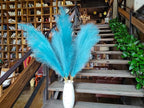 Premium Faux Teal Pampas Grass Decor 8pcs 43.3″ 110cm– Peacock Teal Tall Fluffy Feather Flowers, No Assembly 18-Branch One-Piece Stems for Boho Wedding & Coastal Home Decor, Floor Vase Accent