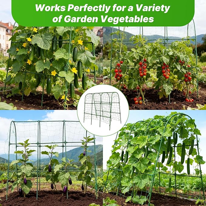 2Pack Cucumber Trellis for Raised Garden Bed, U-Shape Plant Support Metel Trellis for Climbing Plants Arch Trellis with Netting for Cucumbers,Tomatoes,Vine Climbing Plant(47.2''X32''x47.2''(LxWxH))