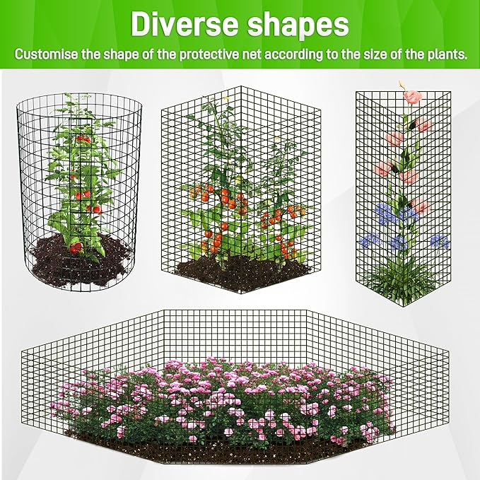 16 Pack Plant Protectors from Animals, 20"x 12" Wire Plant Protector, Wire Cages for Plants with Stakes and Cable Ties, Metal Plant Cages for Plants, Vegetables, Flowers