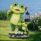 Outdoor Frog Garden Decor: 10'' Yard Decoration with LED Lantern Funny Solar Parent-Child Frog Statue Gifts for Women Gardener Housewarming Gift