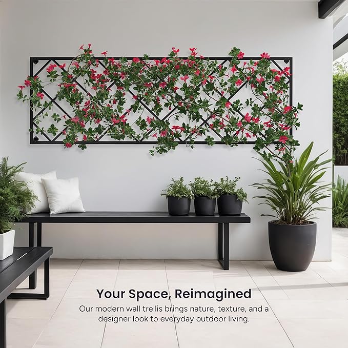 Giant Wall Trellis, 8 Foot Tall (96” high by 32” Wide), for Outdoor Climbing Plants, Sturdy Rectangular Shaped Metal Frame with Lattice Design