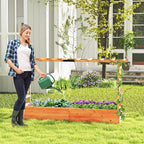 HAPPYGRILL Raised Garden Bed with Trellis, 2 Pack Freestanding Wood Planter Box w/Hanging Roof & 8 Drainage Holes for Vine Climbing Plants Flowers, Outdoor Planter with Trellis for Garden Patio Yard