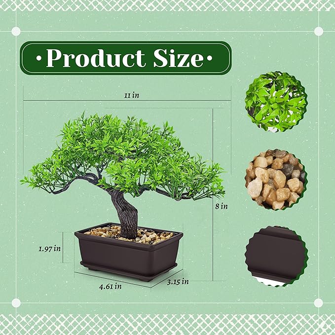Der Rose 8 Inch Artificial Bonsai Tree Small Fake Plants Decor for Bathroom Office Desk Table Shelf Japanese Zen Ficus Decor Indoor