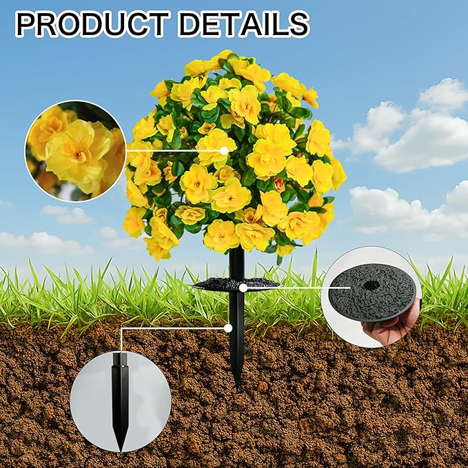 Artificial Flowers for Outdoors, Faux Outdoor Plants Fake Plants Topiary Balls Artificial Outdoor Set of 2 with Ground Spike for Home Front Porch Patio Garden Decor (Yellow)