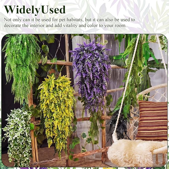 Suncalla Reptile Plants Terrarium Hanging Plants Vines Boston Climbing Terrarium Plant with Suction Cup for Bearded Dragons Lizards Crested Gecko Snake Crab Tank(Bright Series,5 Colors)