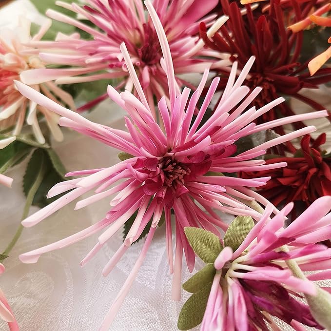 Spider Mum Artificial Flower 32" Real Touch 9 Flowers Pack of 3 (Radiant Orchid)