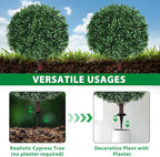 Grooy Artificial Boxwood Topiary Ball Tree with Ground Spike, Set of 2 Artificial Shrub Bushes, Fake Evergreen Tree for Porch, Artificial Plants for Outdoor Planters Indoor UV Resistant