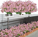 21 Bundles Artificial Outdoor UV Resistant Flowers No Fade Fake Outside Flowers Plastic Greenery Faux Shrubs Garden Porch Window Box Home Decoration(Pink)